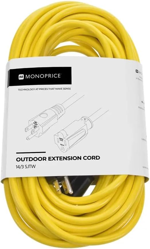 Monoprice Outdoor Extension Cord - NEMA 5-15P to NEMA 5-15R, 15 Amp, SJTW, for Computers, Monitors, Scanners, Printers