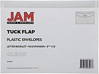 JAM PAPER Plastic Envelopes with Tuck Flap Closure - Clear