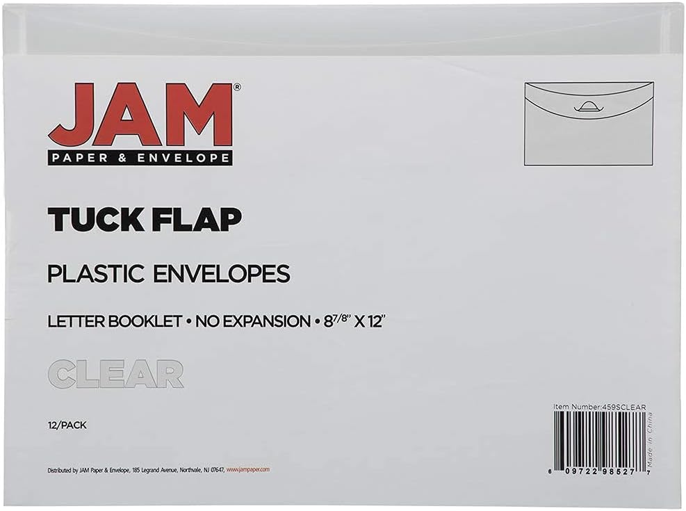 JAM PAPER Plastic Envelopes with Tuck Flap Closure - Clear