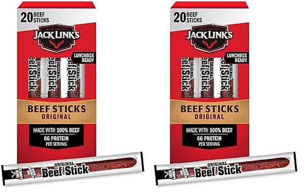 Jack Link's Beef Sticks, Original – Protein Snack, Meat Stick with 6g of Protein, Made with 100% Beef, Individually Wrapped Beef Snack Sticks – 0.92 Oz. (20 Count) (Pack of 2)
