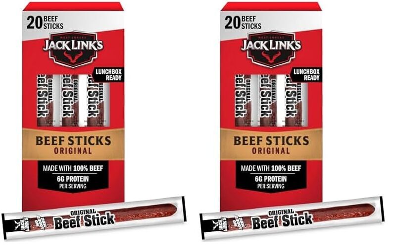 Jack Link's Beef Sticks, Original – Protein Snack, Meat Stick with 6g of Protein, Made with 100% Beef, Individually Wrapped Beef Snack Sticks – 0.92 Oz. (20 Count) (Pack of 2)