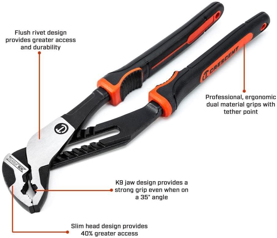 Crescent Z2 K9 V-Jaw Dual Material Tongue & Groove Pliers - Home Improvement, Mechanic - 10" - RTZ210CGV