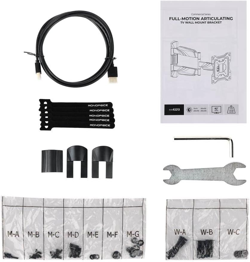 Monoprice Platinum Full Motion TV Wall Mount Bracket for 23" to 42" TVs up to 77lbs, Max VESA 200x200