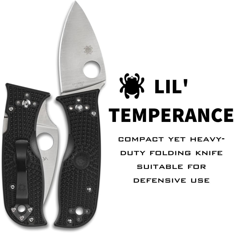 Spyderco Lil Temperance 3 Lightweight Folding Pocket Knife with VG-10 Steel and FRN Handle - PlainEdge - C69PBK3
