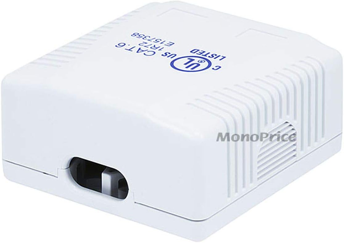 Monoprice Cat6 RJ45 Surface Mount Box - UL Listed, 2-Port, Dual IDC, 110D or Krone Type, 50u, TAA, No Logo, White