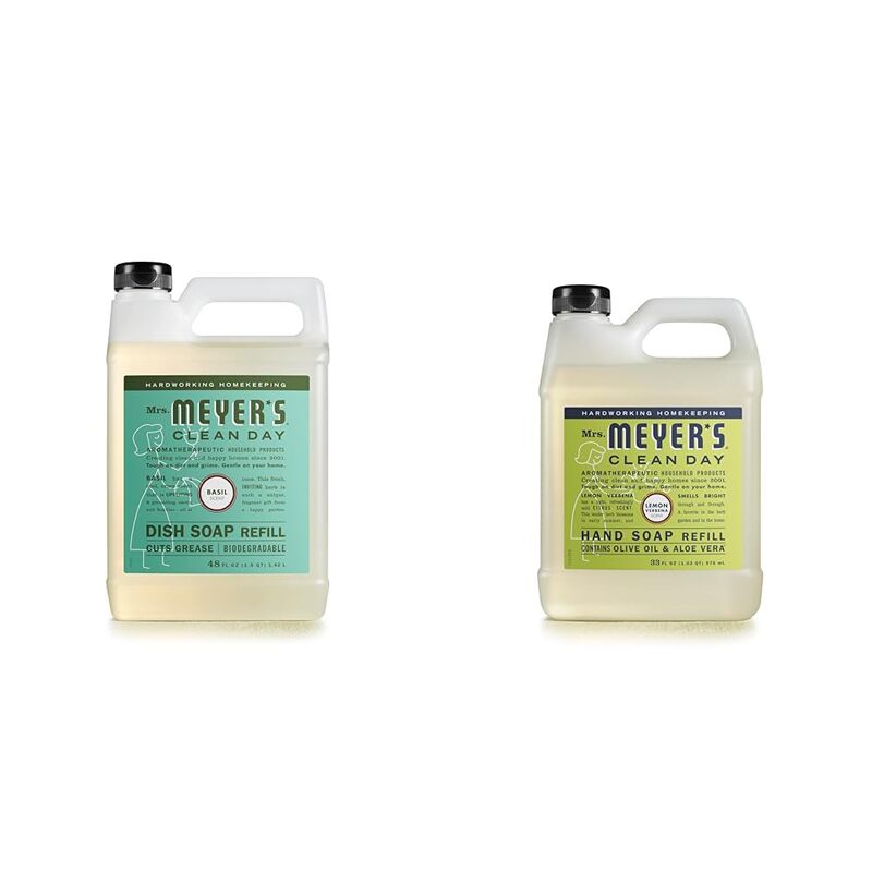 MRS. MEYER'S CLEAN DAY Basil Dish Soap (48 oz) & Lemon Verbena Hand Soap (33 oz) Bundle