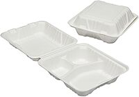 SKILCRAFT 3-Compartment Hinged Lid Tray - Microwave Safe - White - Wood Pulp Body - 200 / Carton - TAA Compliant
