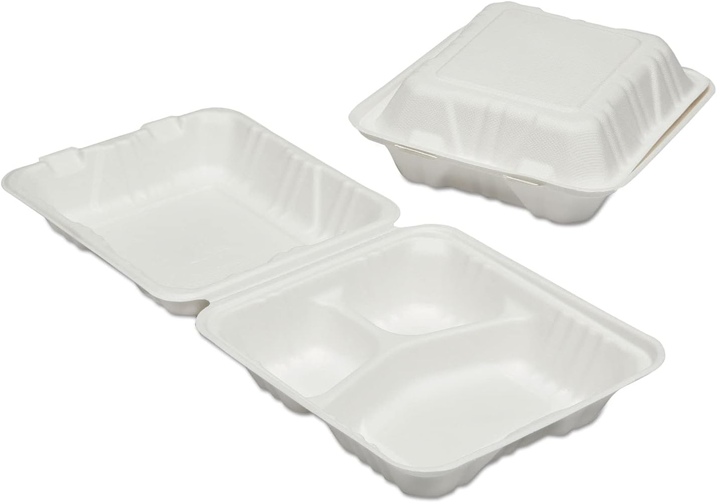 SKILCRAFT 3-Compartment Hinged Lid Tray - Microwave Safe - White - Wood Pulp Body - 200 / Carton - TAA Compliant