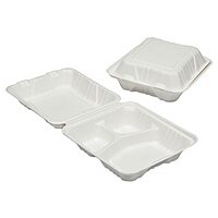 SKILCRAFT 3-Compartment Hinged Lid Tray - Microwave Safe - White - Wood Pulp Body - 200 / Carton - TAA Compliant