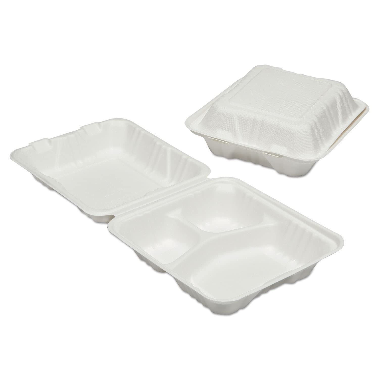 SKILCRAFT 3-Compartment Hinged Lid Tray - Microwave Safe - White - Wood Pulp Body - 200 / Carton - TAA Compliant