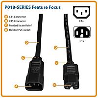 Tripp Lite C14 to C15 Heavy-Duty Power Cord, 14 AWG, 15A