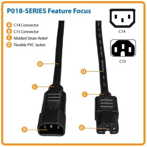 Tripp Lite C14 to C15 Heavy-Duty Power Cord, 14 AWG, 15A