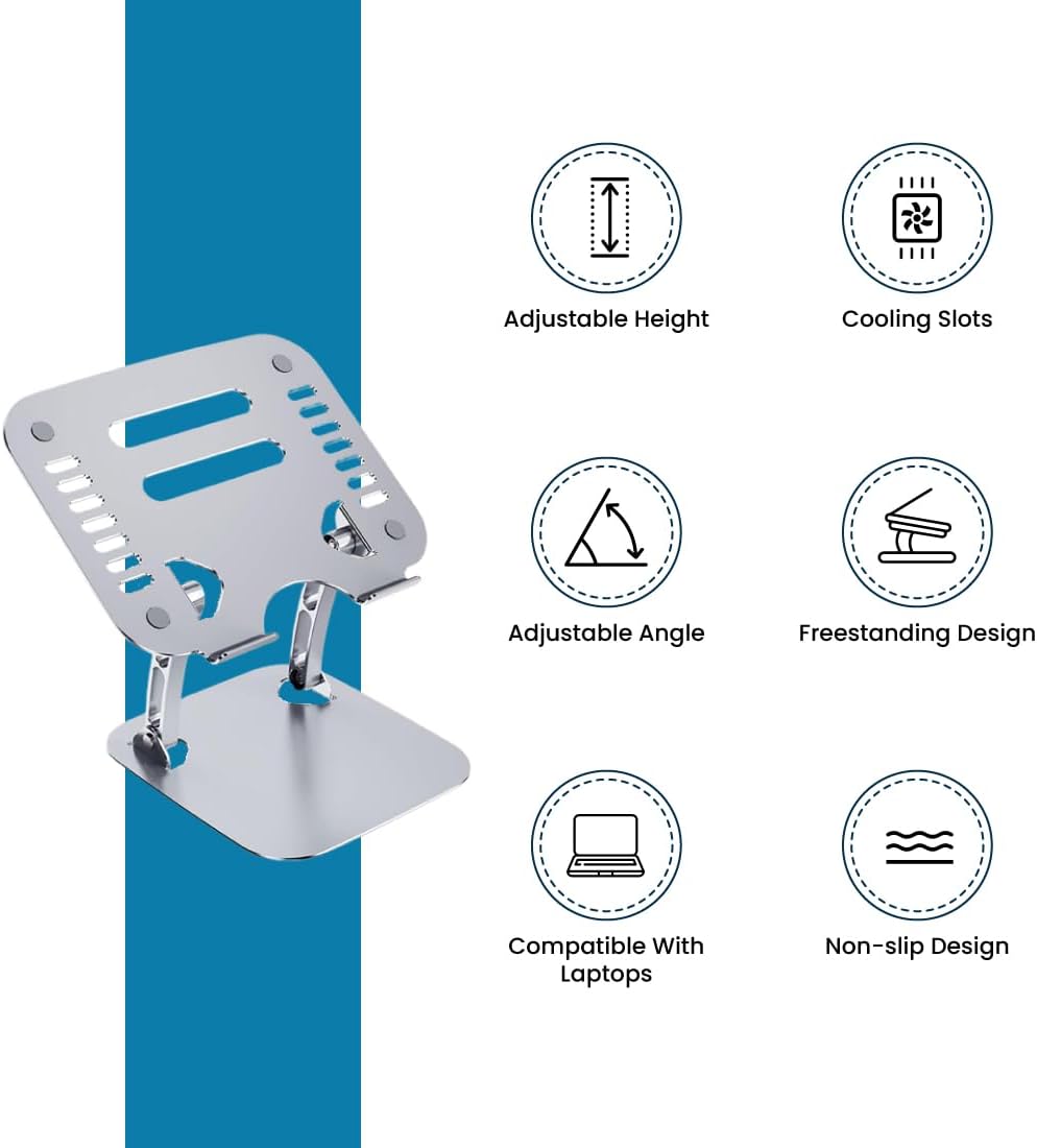 OTM Essentials Adjustable Laptop Stand, 10-5/8inH x 9inW x 9inD, Silver