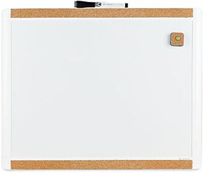 U Brands PinIt Combination Dry Erase Board with White Frame, Office Supplies, Includes Marker and Magnet, 16” x 20”