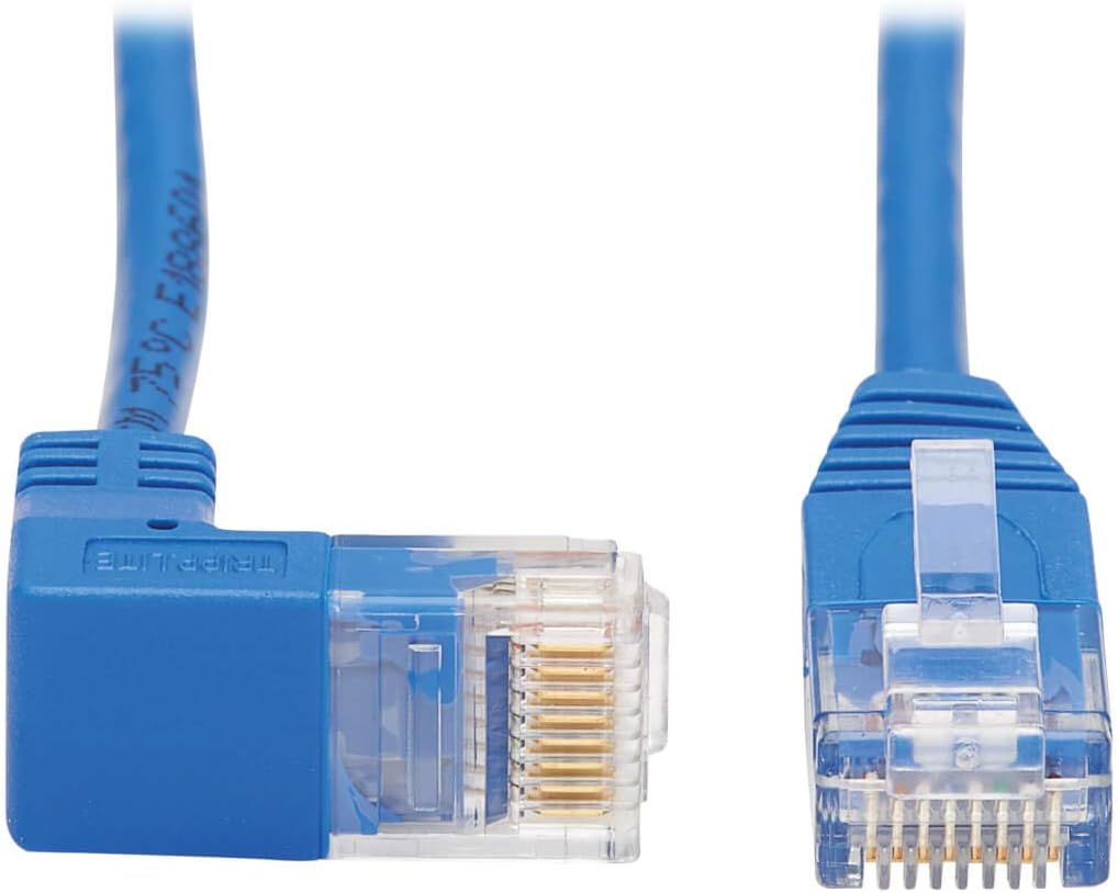 Tripp Lite Cat6 Gigabit Molded Slim UTP Network Patch Cable, Blue, RJ45 Angle