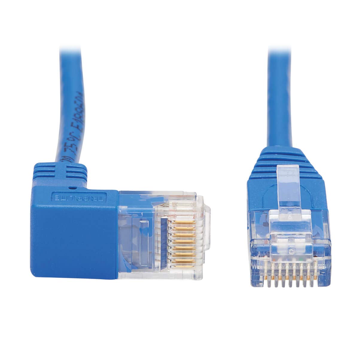 Tripp Lite Cat6 Gigabit Molded Slim UTP Network Patch Cable, Blue, RJ45 Angle