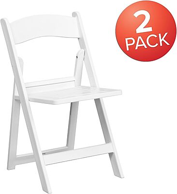 Flash Furniture HERCULES Series 1000-lb Capacity Resin Folding Chairs With Slatted Seats, White, Set Of 2 Chairs