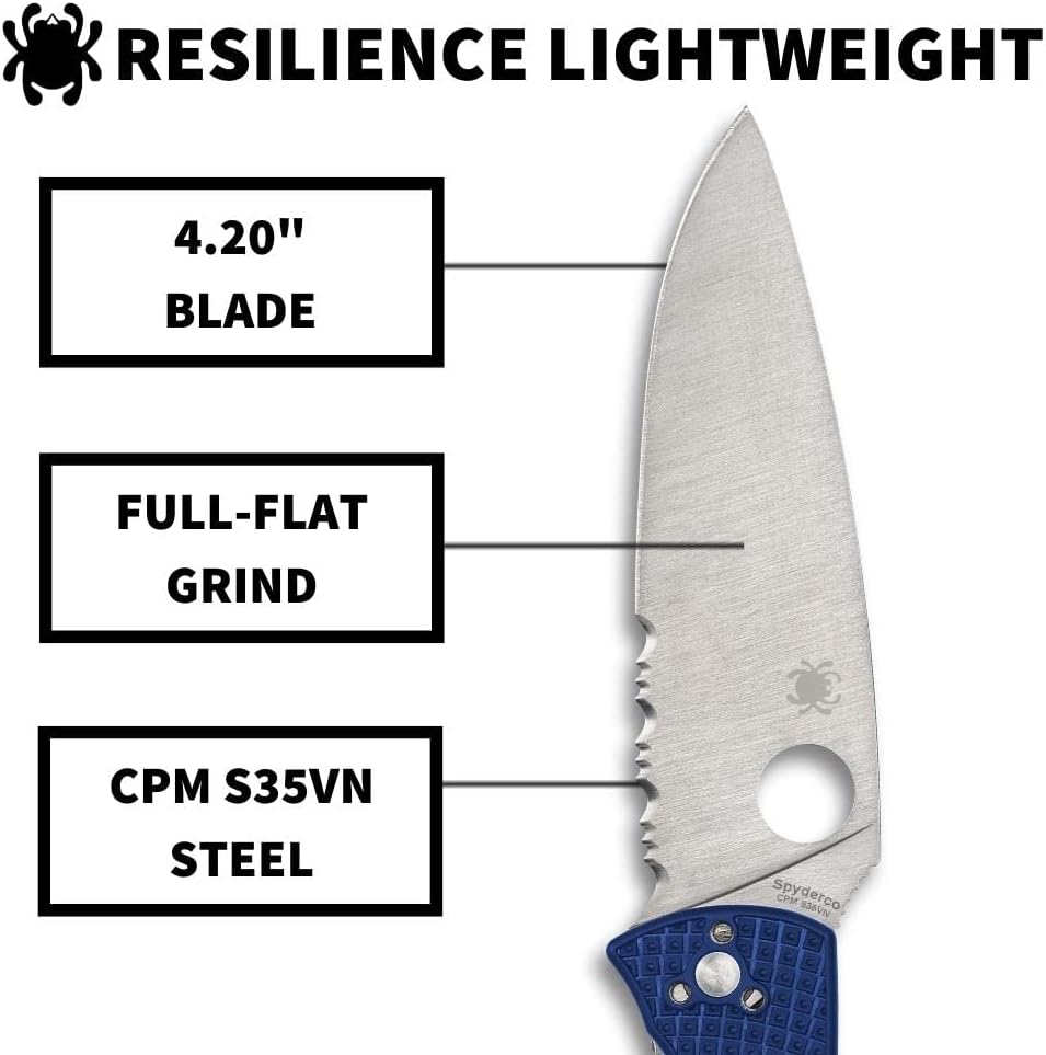 Spyderco Resilience Lightweight Folding Knife with CPM S35VN Stainless Steel Blade and Durable Blue FRN Handle