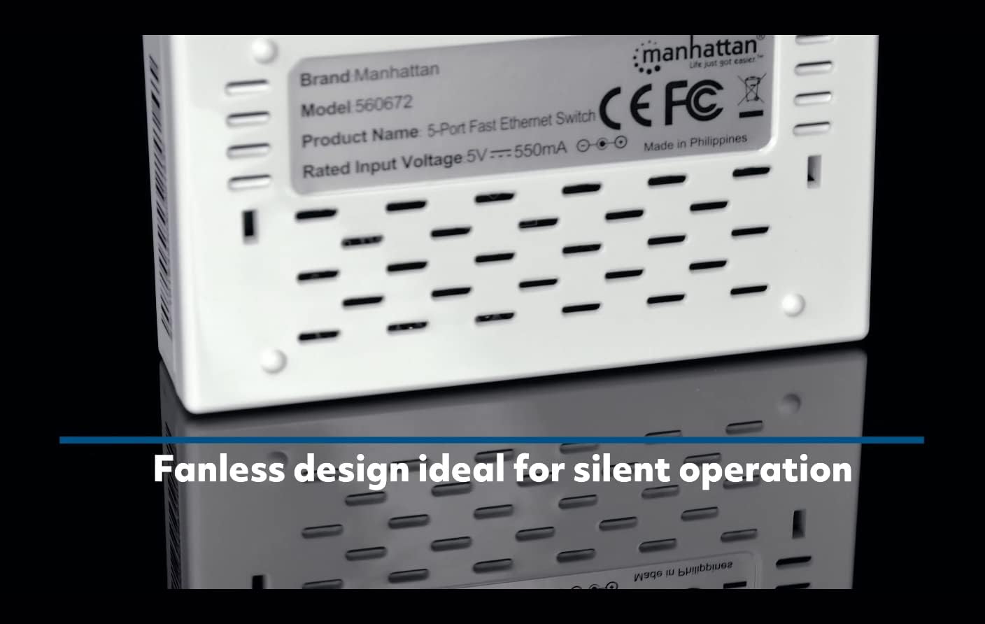 Manhattan 5 Port Fast Ethernet Switch – 10/100 Mbps - Computer Desktop Internet Networking Splitter LAN Hub Router