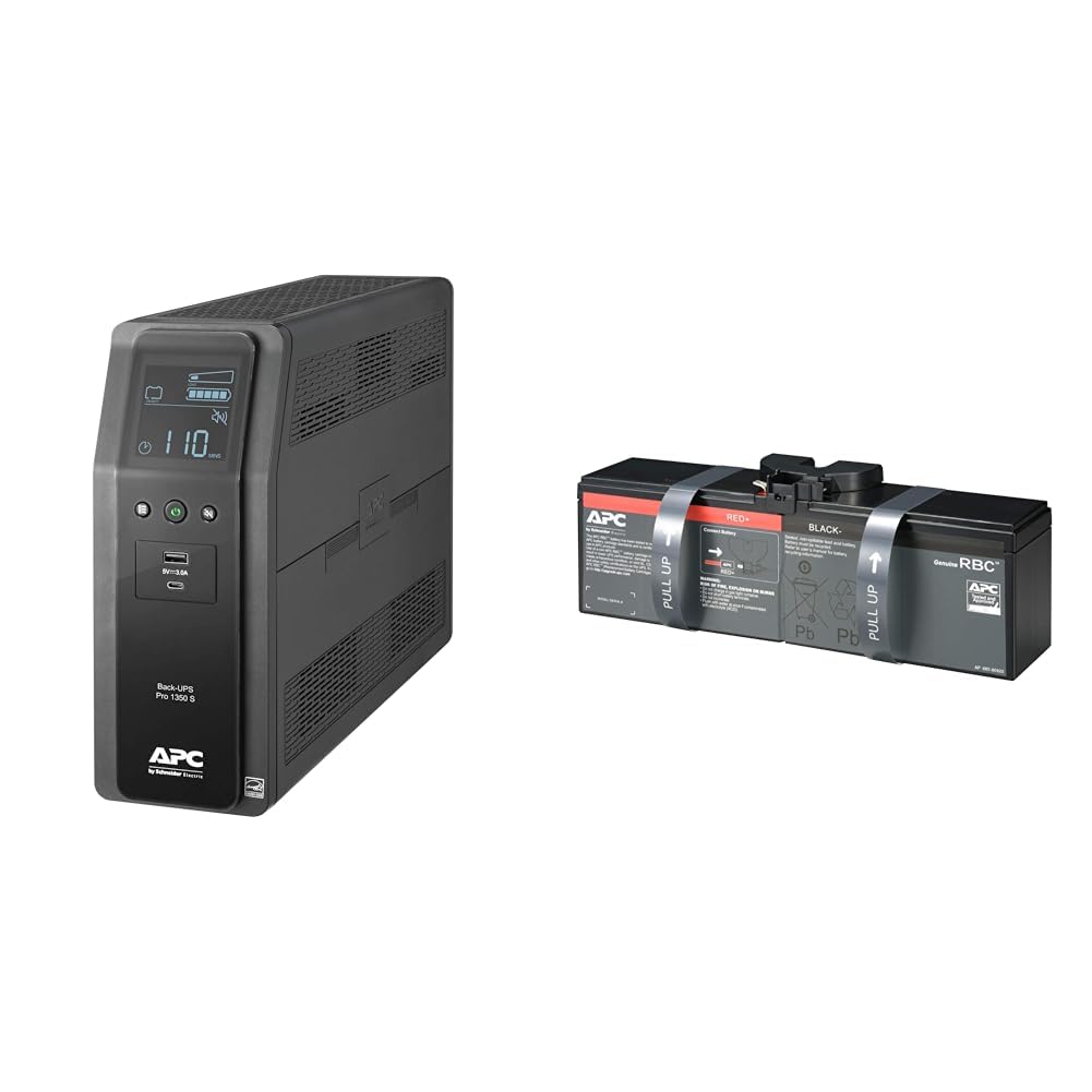 APC 1350VA Sine Wave UPS Battery Backup Surge Protector with APC UPS Battery Replacement 1350VA Surge Protector+ Battery