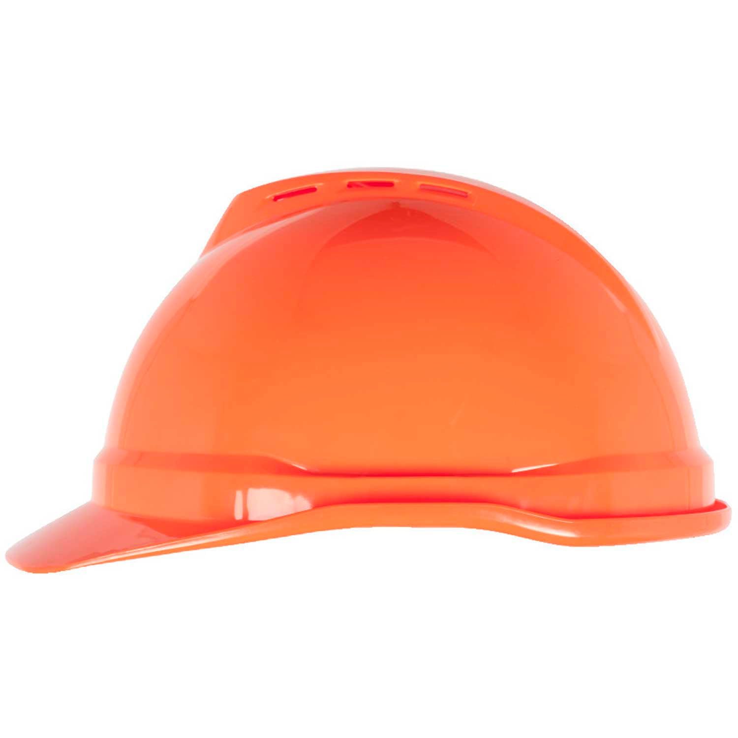 MSA Hard Hat, FrtBrim, Slttd, 6Rtcht, hi-viz Orange, Standard