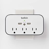 Belkin Wall Surge Protector - 3 Outlet w/ 2 USB Ports Mount with Premium Protection Against Surges Safe Charge for Mobile