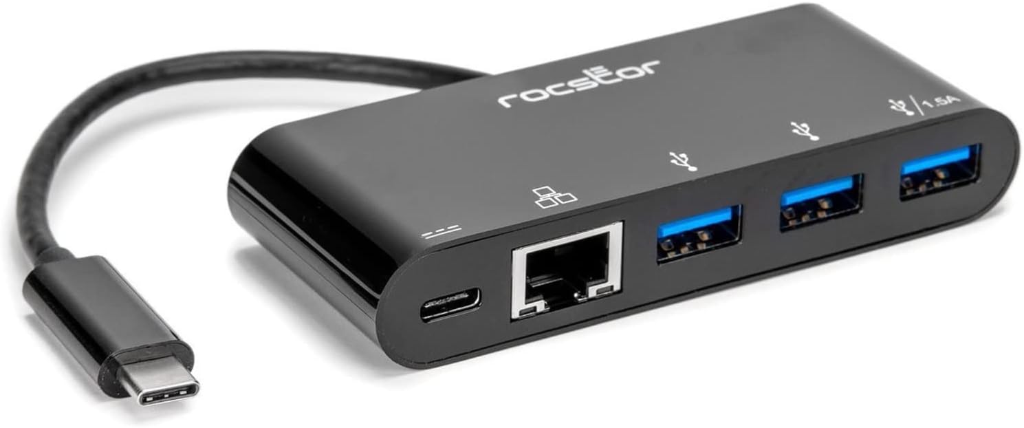 Rocstor USB-C to 3-Port USB-A, USB-C & RJ45 Multiport Adapter - USB 3.0 Hub
