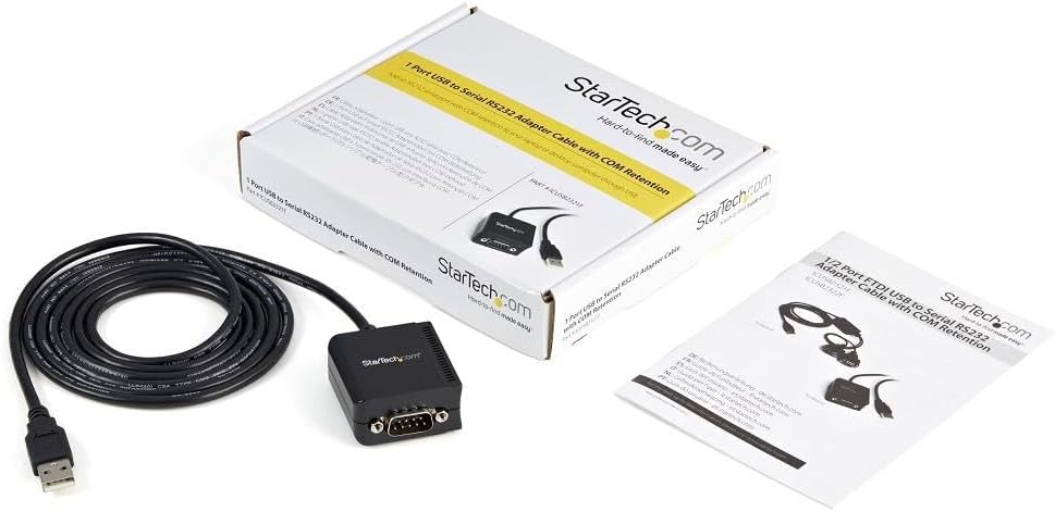 StarTech.com 6ft (1.8m) 1-Port FTDI USB to Serial RS232 Adapter Cable with COM Retention, USB to RS232 Adapter - TAA