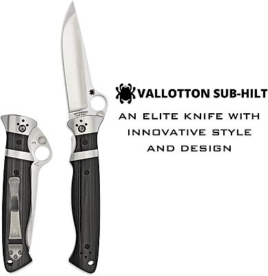 Spyderco Vallotton Sub-Hilt Specialty Knife with 3.70" CPM S30V Premium Stainless Steel Blade and Black Textured G-10 Handle - PlainEdge - C149GP