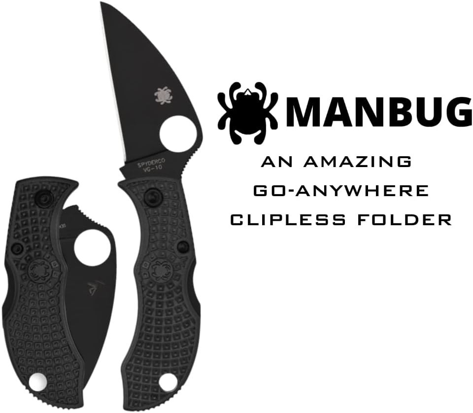 Spyderco Manbug Wharncliffe Folding Pocket Knife with 1.9" VG-10 Steel Blade and FRN Handle - PlainEdge - MBKWPBK