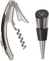 Vinturi Stainless Steel Waiters Corkscrew with Foil Cutter and Bottle Stopper Bar Set, Silver