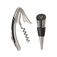 Vinturi Stainless Steel Waiters Corkscrew with Foil Cutter and Bottle Stopper Bar Set, Silver