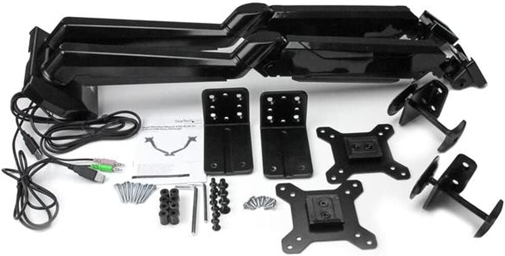 StarTech.com Desk Mount Dual Monitor Arm with USB/Audio, Desk Clamp Ergonomic VESA Mount for up to 32" (17.6lb/8kg) Displays