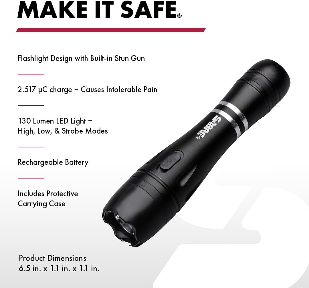 SABRE 2-in-1 Tactical Stun Gun with LED Flashlight, Self Defense Stun Gun with 2.517 µC Charge Produces Intolerable Pain