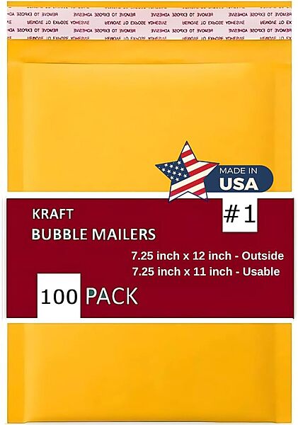 1 - Kraft Bubble Mailer - 100 Padded Self Sealing Shipping Envelopes