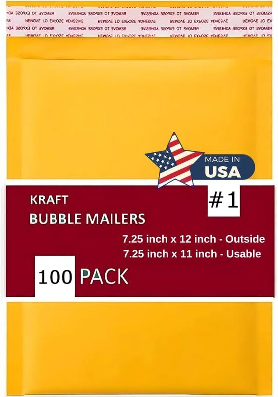 1 - Kraft Bubble Mailer - 100 Padded Self Sealing Shipping Envelopes