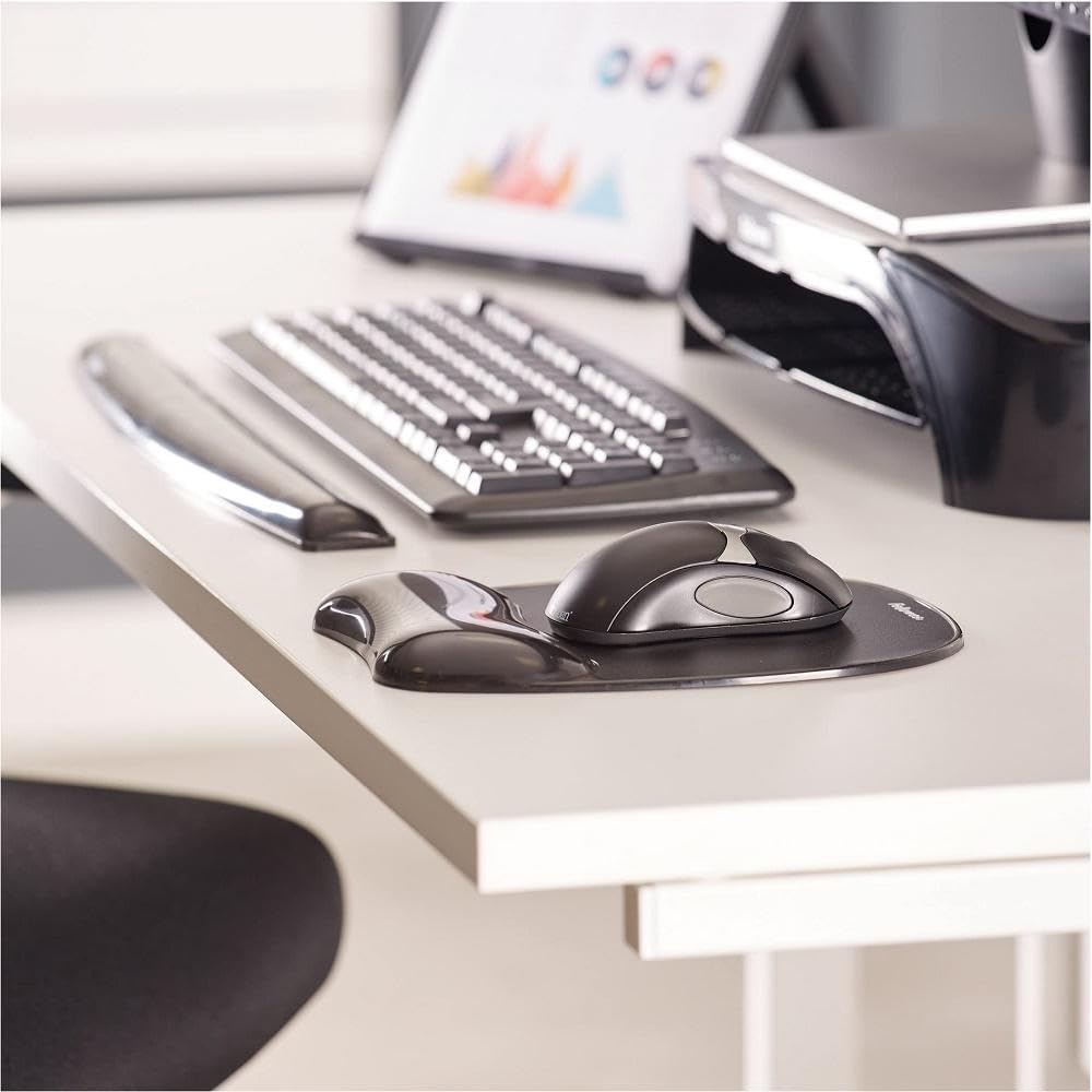 Fellowes Crystal Gel Keyboard Wrist Rest - Black (9112201) - 0.63in x 2.31in x 18.56in Dimension - Black - Gel