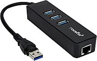Rocstor Y10A179-B1 Premium 3 Port Portable USB 3.0 Hub with Gigabit Ethernet 10/100/1000– External Portable 3 Port USB Hub