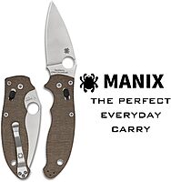 Spyderco C101MPCW2 Manix 2 Brown Canvas with Micarta Handle - CPM CRU-WEAR Steel Blade, PlainEdge, Full-Flat Grind