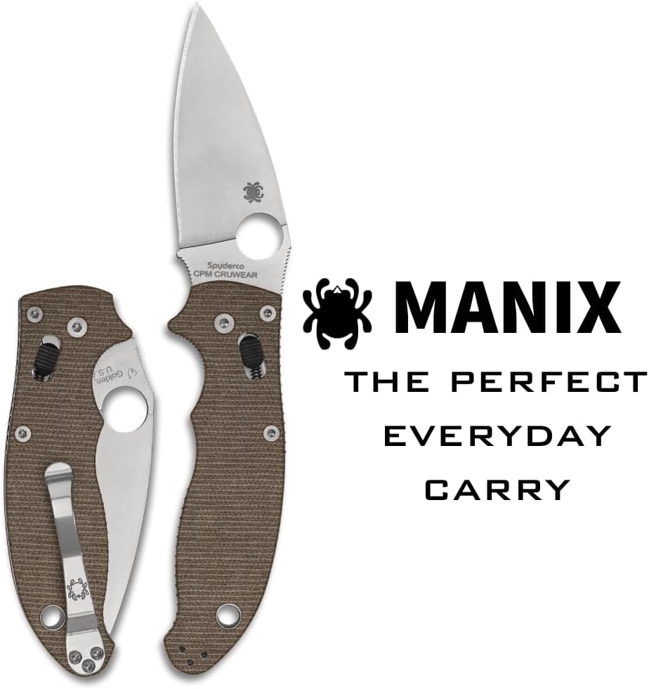 Spyderco C101MPCW2 Manix 2 Brown Canvas with Micarta Handle - CPM CRU-WEAR Steel Blade, PlainEdge, Full-Flat Grind