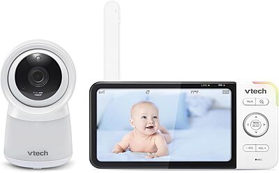 VTech RM5754HD RM5754HD Smart Wi-Fi 1080p Video Baby Monitor System with 5-in. Display, Night-Light, and Remote Access, White