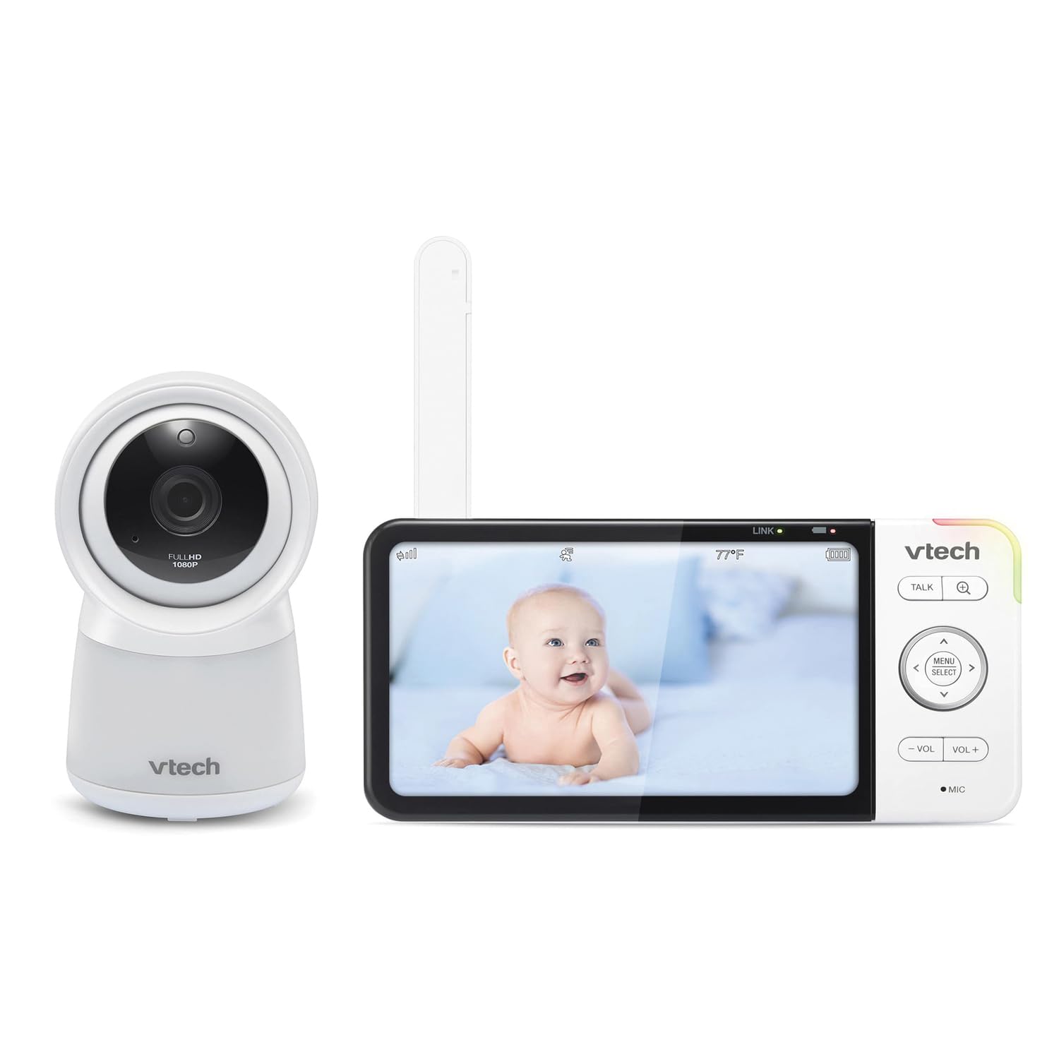VTech RM5754HD RM5754HD Smart Wi-Fi 1080p Video Baby Monitor System with 5-in. Display, Night-Light, and Remote Access, White