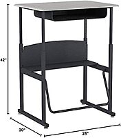 SAFCO AlphaBetter Adjustable-Height Student Desk with Book Box and Swinging Pendulum Footrest, 28 x 20