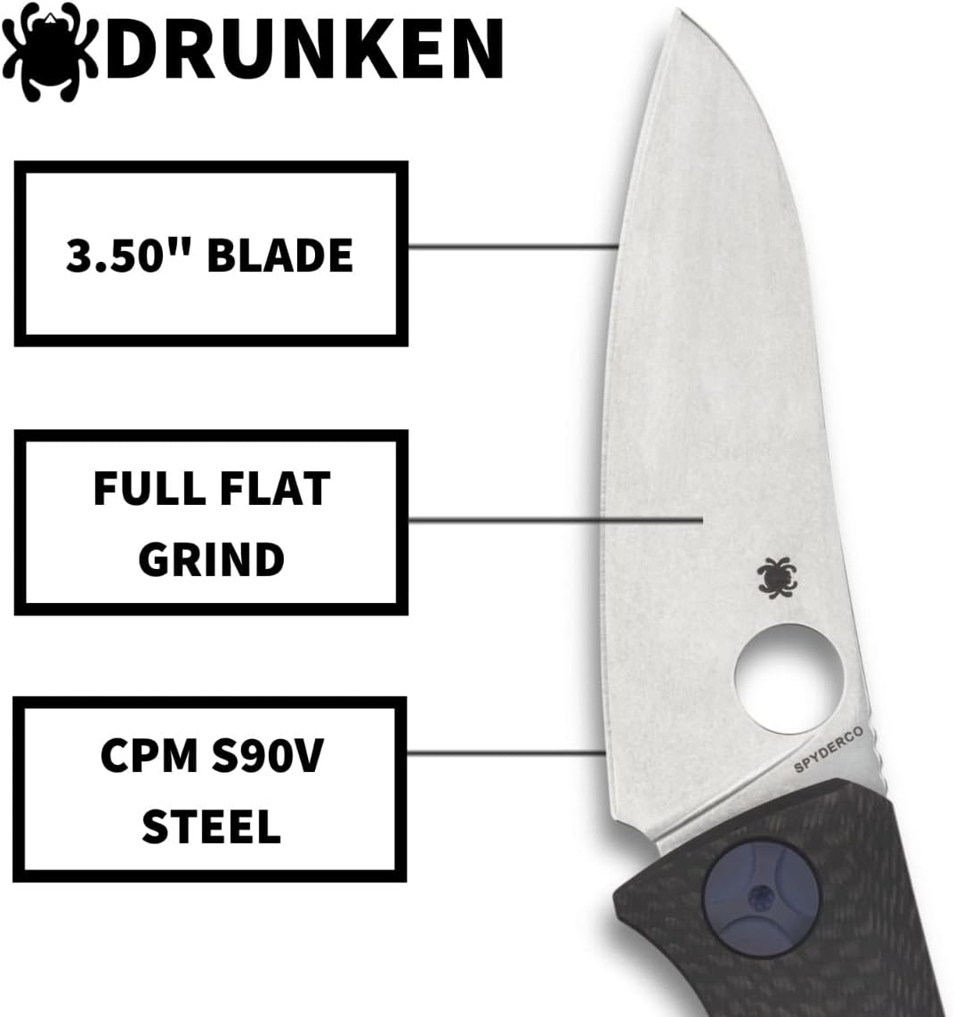 Spyderco Drunken Prestige Premium Knife with 3.50" CPM S90V Stainless Steel Blade and Black Titanium Carbon Fiber Handle