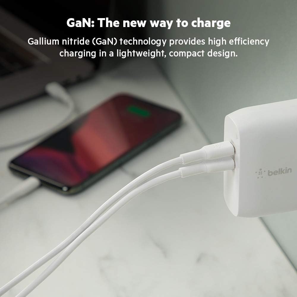 Belkin Dual Port USB C Charger Block 68W - GaN Fast Charging - Type C - USB-C PD Charge for Apple iPhone 16