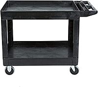 Rubbermaid Commercial Products 2-Shelf Utility/Service Cart, Medium, Black, Lipped Shelves, Ergonomic Handle, 500 lbs. Capacity, for Warehouse/Garage/Cleaning/Manufacturing Medium Black
