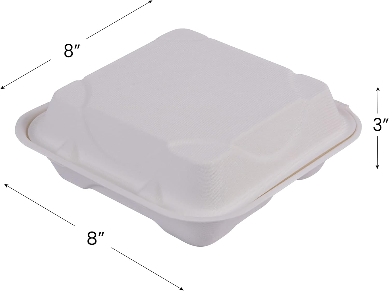 ECO PRODUCTS Compostable 8" Clamshell To Go Containers, Case of 200, 3 Compartment, Square Take Out Food Box