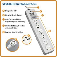 TRIPP LITE 6-Outlet Hospital-Grade Surge Protector Power Strip