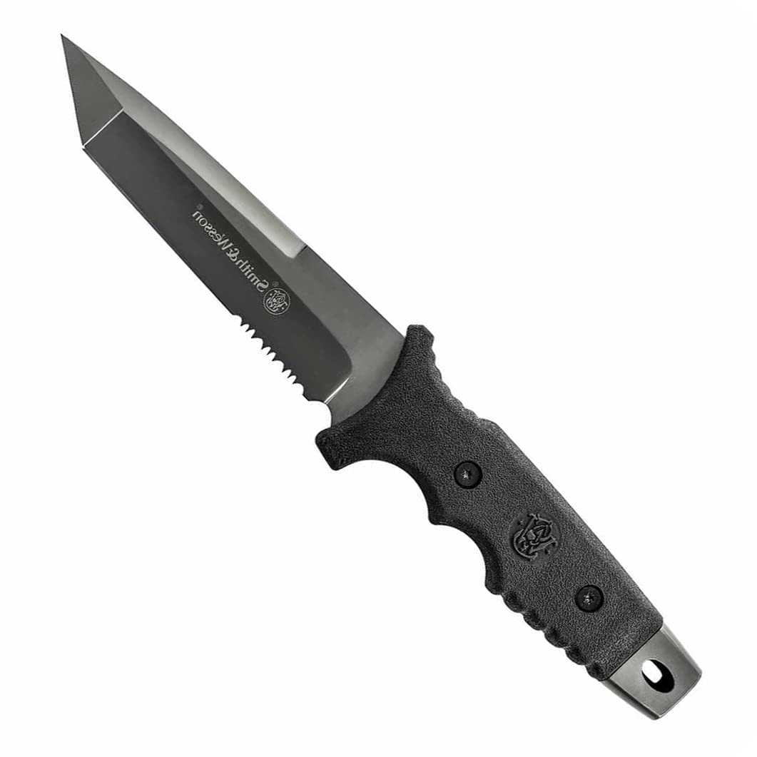 Smith & Wesson SW7 Fixed Blade Knife with Tanto Blade and TPE Handle for Outdoor, Tactical, Survival and EDC