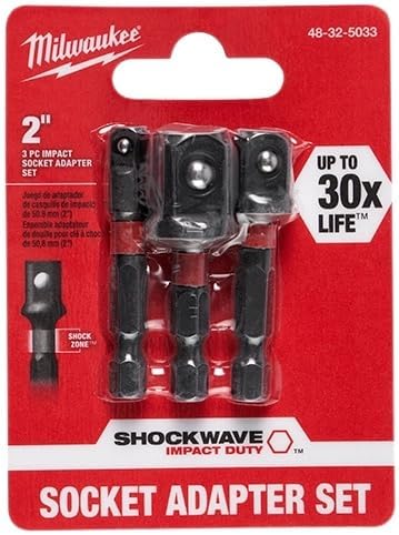Milwaukee 48-32-5033 Power Drill Bit Extensions Shockwave Socket Adapter Set, 1/4", 1/2", 3/8"